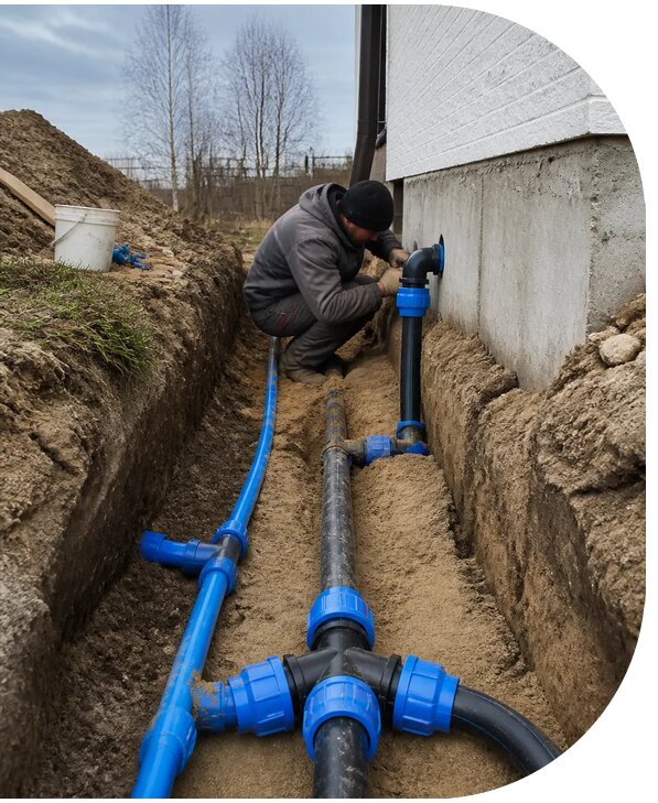Монтаж наружного водопровода на участке под ключ в Кинели